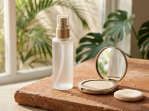 Make que não derrete no calor - bruma fixadora e po compacto em pedra terracota